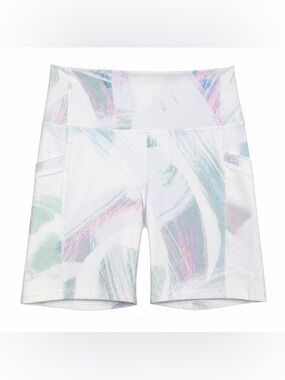 Fabletics PowerHold Size Small‎ Bike Shorts White with Pastel Pink and Green